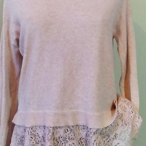 Beautiful Sweater from Anthropologie, Knitted & Knotted. Pink with Lace.